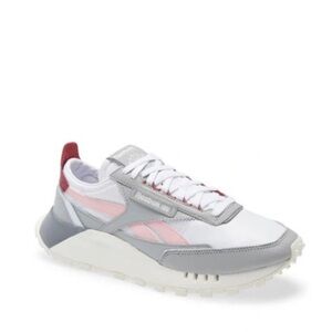 Reebok classic legacy sneaker, gray/white/pink/maroon, size 5